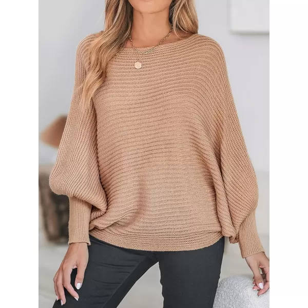 imageCUPSHE Women Fall Sweaters Casual Long Sleeve Ribbed Knit Bishop One Shoulder TopsSand