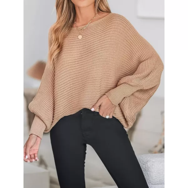 imageCUPSHE Women Fall Sweaters Casual Long Sleeve Ribbed Knit Bishop One Shoulder TopsSand