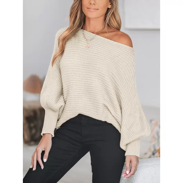 imageCUPSHE Women Fall Sweaters Casual Long Sleeve Ribbed Knit Bishop One Shoulder TopsWhite