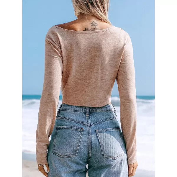 imageCUPSHE Women Fashion Long Sleeve V Neck Twist Sweatshirt Casual Pullover Tunic TopsL BrownCUPSHE Women Fashion Long Sleeve V Neck Twist Sweatshirt Casual Pullover Tunic TopsL Brown