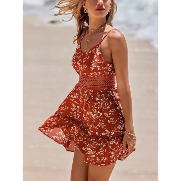 imageCUPSHE Women Floral Casual Dress Ruffled Tiered Sleeveless V Neck Hollow Out Beach Summer Cami DressRed