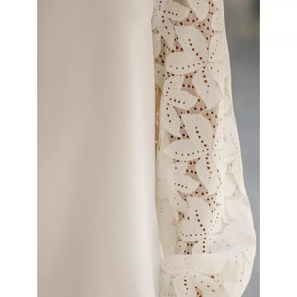 imageCUPSHE Women Floral Lace Scalloped Top Long Sleeve Shirts V Neck BlousesBeige