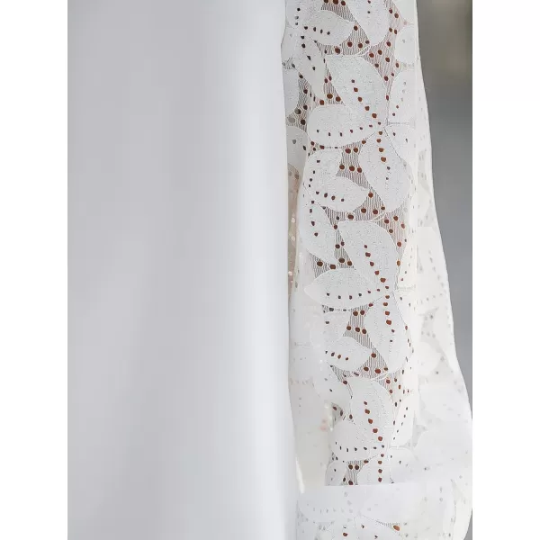 imageCUPSHE Women Floral Lace Scalloped Top Long Sleeve Shirts V Neck BlousesWhite