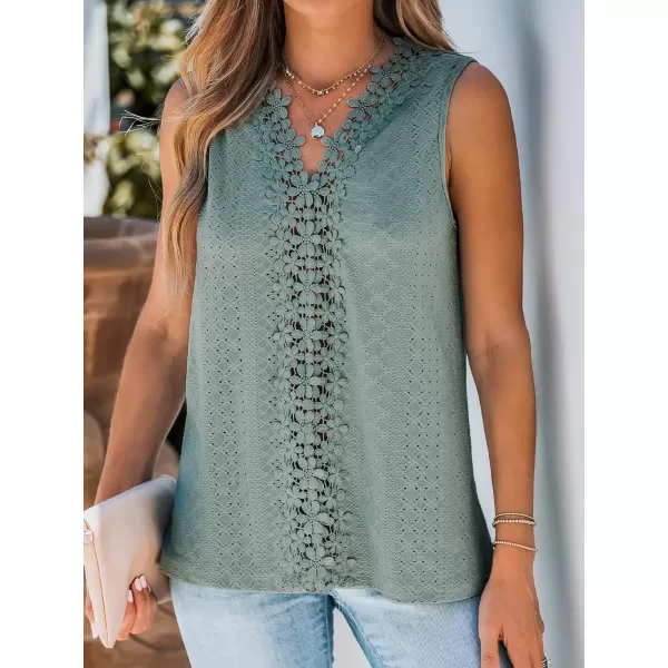 imageCUPSHE Women Floral Lace Sleeveless Top VNeck BlouseOlive Green