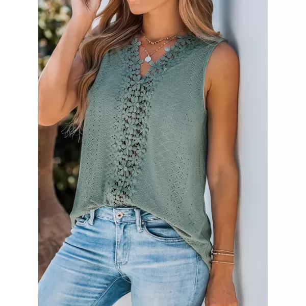 imageCUPSHE Women Floral Lace Sleeveless Top VNeck BlouseOlive Green