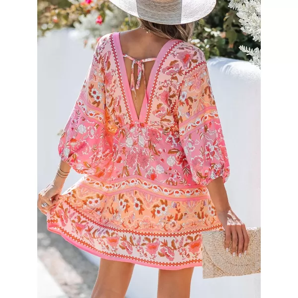 imageCUPSHE Women Floral Ornate Print Tie Front Dress 34 Balloon Sleeves Paisley Beach DressesPink