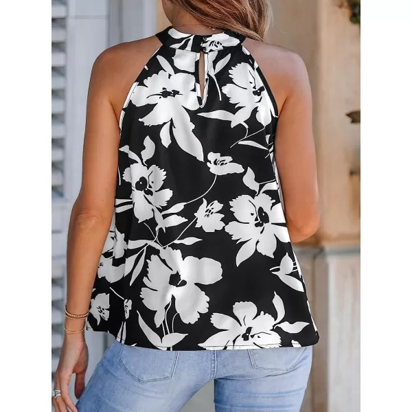 imageCUPSHE Women Floral Print Halter Neck Top Sleeveless Tank Tops ShirtsBlack