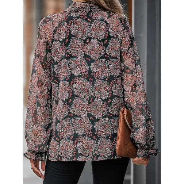 imageCUPSHE Women Floral Print Top Split Neck Tee Blouse Self Tie FrontBlack Floral