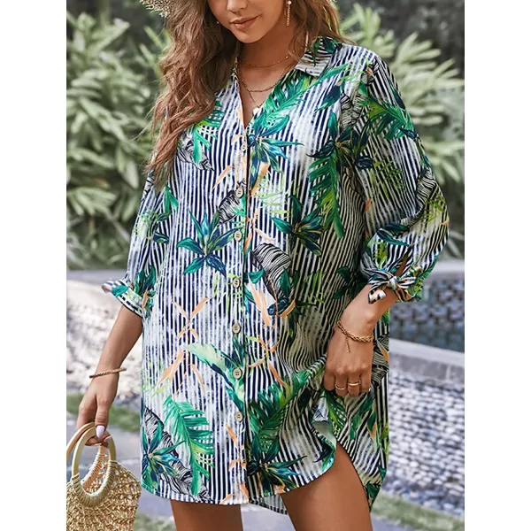 imageCUPSHE Women Floral Shirt 34 Sleeve Beach Cover Up Button DownGreen