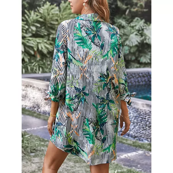 imageCUPSHE Women Floral Shirt 34 Sleeve Beach Cover Up Button DownGreen