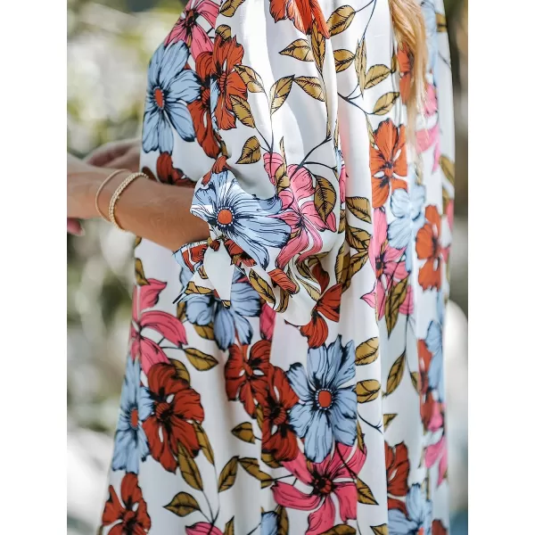 imageCUPSHE Women Floral Shirt 34 Sleeve Beach Cover Up Button DownWhite Floral