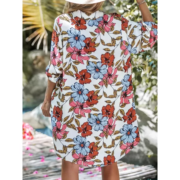 imageCUPSHE Women Floral Shirt 34 Sleeve Beach Cover Up Button DownWhite Floral