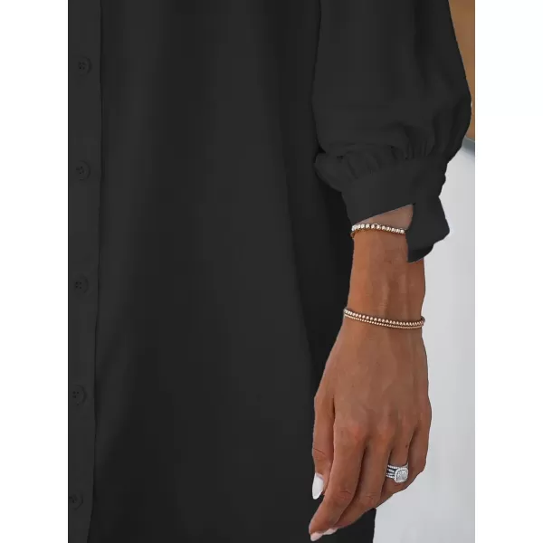 imageCUPSHE Women Floral Shirt Dress Mini Dress Beach Dress 34 Sleeve Button Down Midi Length DressBlack