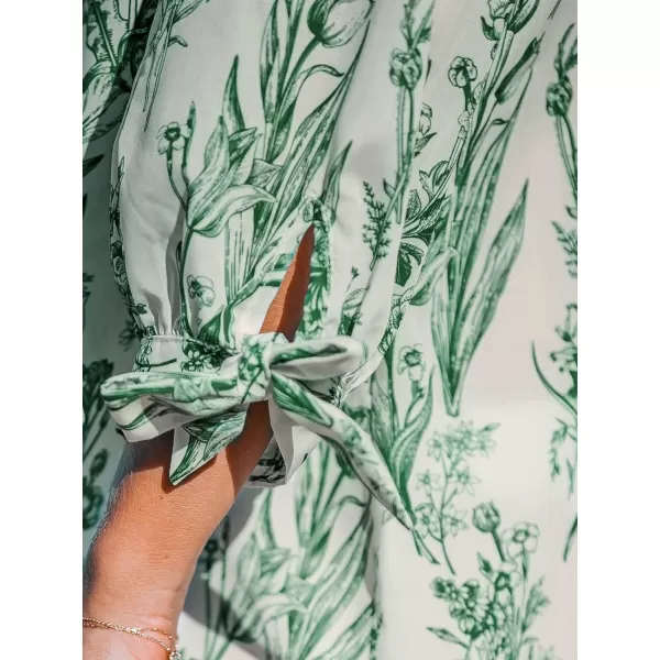 imageCUPSHE Women Floral Shirt Dress Mini Dress Beach Dress 34 Sleeve Button Down Midi Length DressGreen Floral