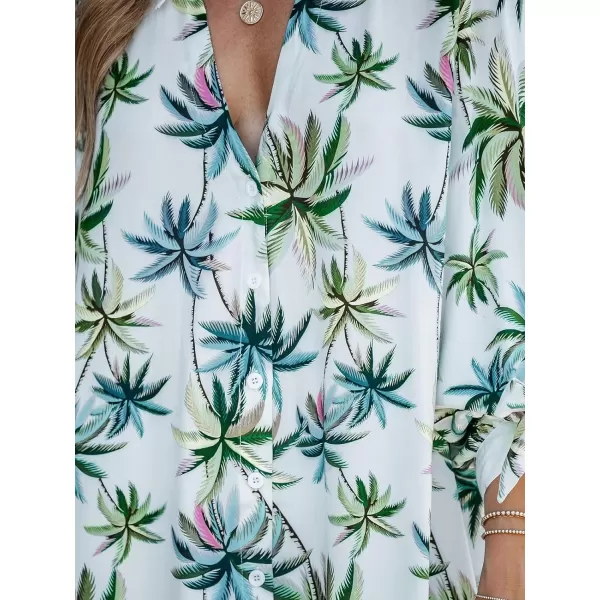 imageCUPSHE Women Floral Shirt Dress Mini Dress Beach Dress 34 Sleeve Button Down Midi Length DressGreen Leaf