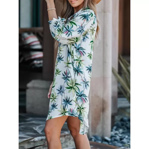 imageCUPSHE Women Floral Shirt Dress Mini Dress Beach Dress 34 Sleeve Button Down Midi Length DressGreen Leaf