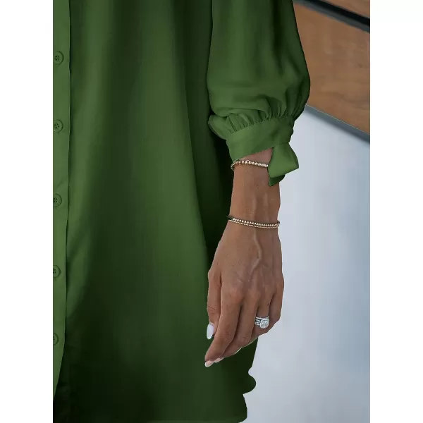 imageCUPSHE Women Floral Shirt Dress Mini Dress Beach Dress 34 Sleeve Button Down Midi Length DressOlive Green