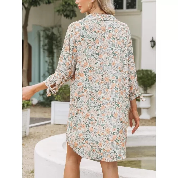 imageCUPSHE Women Floral Shirt Dress Mini Dress Beach Dress 34 Sleeve Button Down Midi Length DressOrange Floral