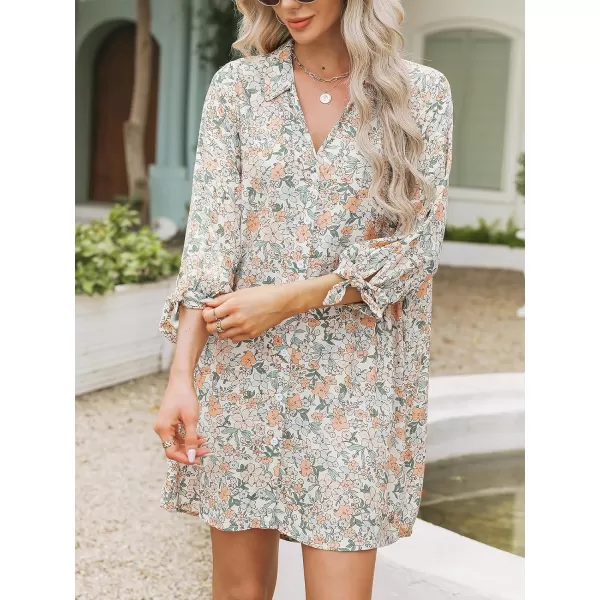 imageCUPSHE Women Floral Shirt Dress Mini Dress Beach Dress 34 Sleeve Button Down Midi Length DressOrange Floral