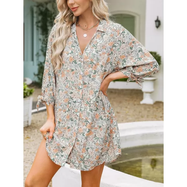 imageCUPSHE Women Floral Shirt Dress Mini Dress Beach Dress 34 Sleeve Button Down Midi Length DressOrange Floral