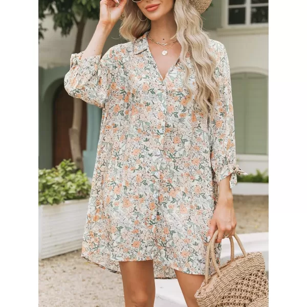 imageCUPSHE Women Floral Shirt Dress Mini Dress Beach Dress 34 Sleeve Button Down Midi Length DressOrange Floral
