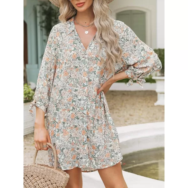 imageCUPSHE Women Floral Shirt Dress Mini Dress Beach Dress 34 Sleeve Button Down Midi Length DressOrange Floral