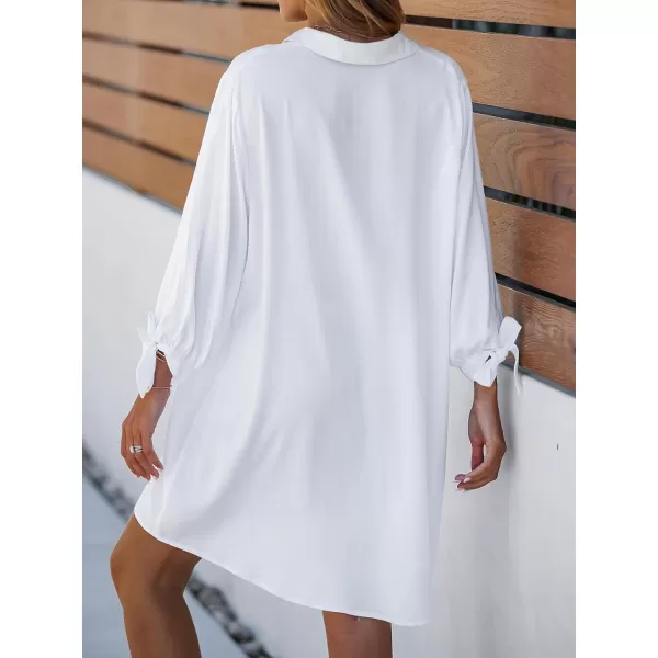 imageCUPSHE Women Floral Shirt Dress Mini Dress Beach Dress 34 Sleeve Button Down Midi Length DressWhite
