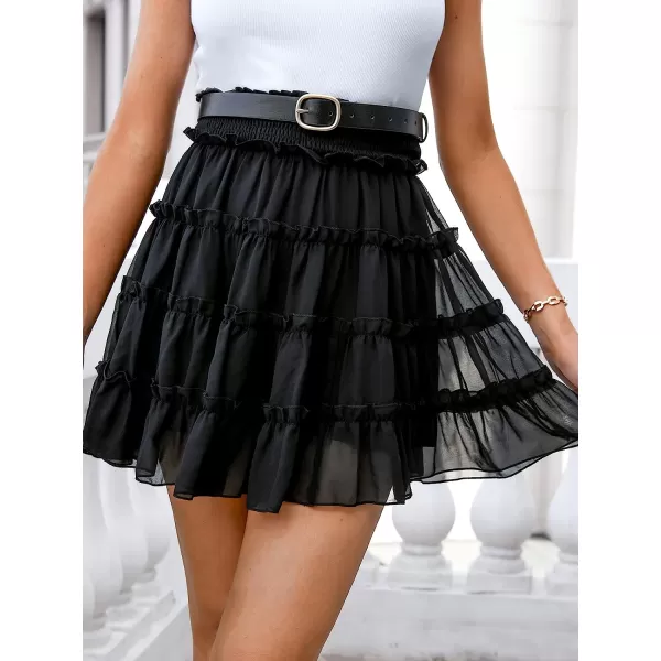 imageCUPSHE Women Flounce Aline Skirt Sweet Floral Y2k HighRise Waist Mini SkirtsBlack