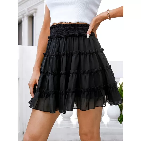 imageCUPSHE Women Flounce Aline Skirt Sweet Floral Y2k HighRise Waist Mini SkirtsBlack