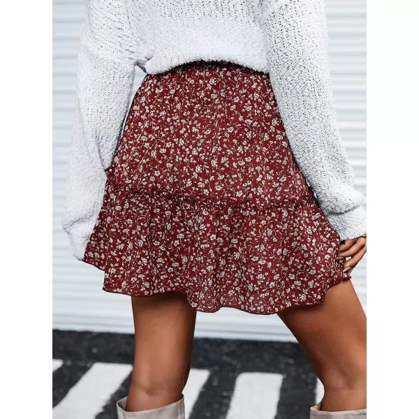 imageCUPSHE Women Flounce Aline Skirt Sweet Floral Y2k HighRise Waist Mini SkirtsRed