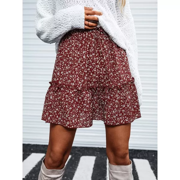 imageCUPSHE Women Flounce Aline Skirt Sweet Floral Y2k HighRise Waist Mini SkirtsRed