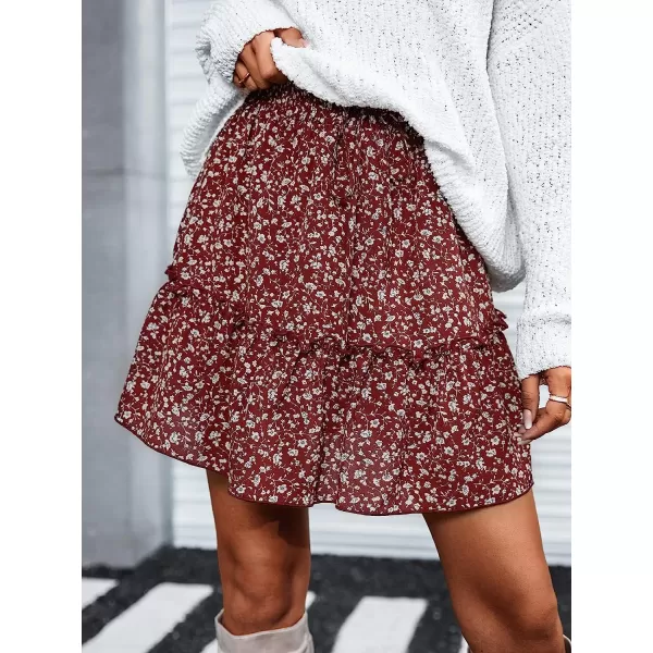 imageCUPSHE Women Flounce Aline Skirt Sweet Floral Y2k HighRise Waist Mini SkirtsRed