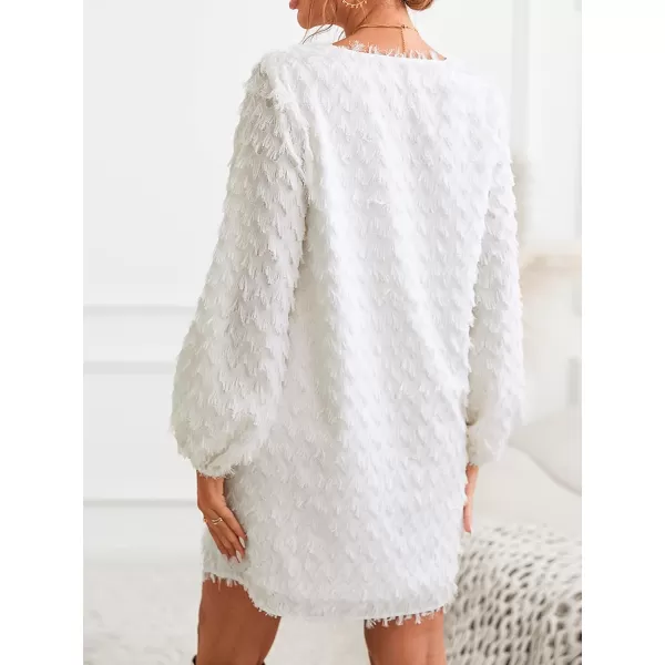 imageCUPSHE Women Fringe Long Sleeve Dress VNeck Loose Fit Party DressesWhite