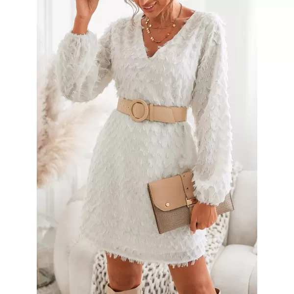 imageCUPSHE Women Fringe Long Sleeve Dress VNeck Loose Fit Party DressesWhite