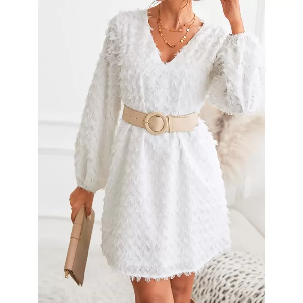 imageCUPSHE Women Fringe Long Sleeve Dress VNeck Loose Fit Party DressesWhite