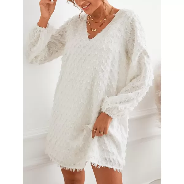 imageCUPSHE Women Fringe Long Sleeve Dress VNeck Loose Fit Party DressesWhite