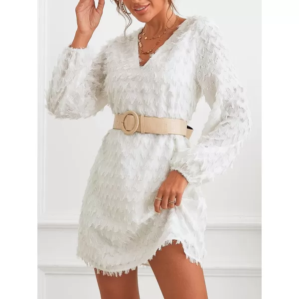 imageCUPSHE Women Fringe Long Sleeve Dress VNeck Loose Fit Party DressesWhite