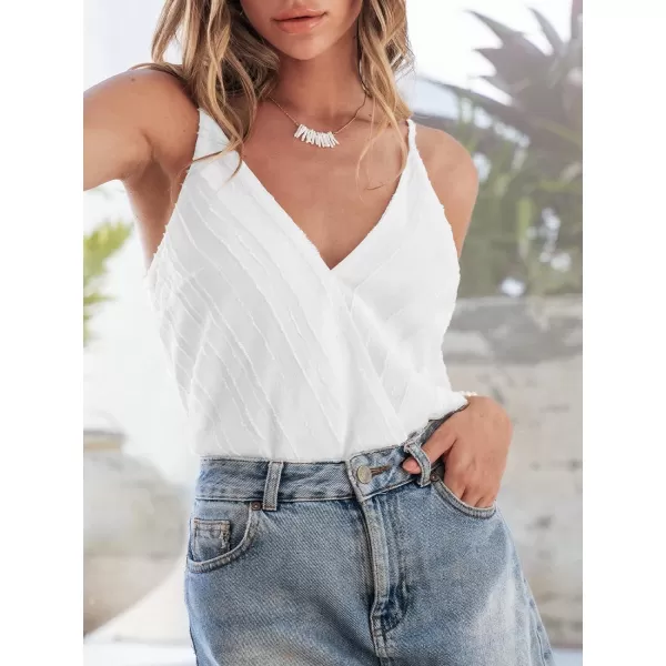 imageCUPSHE Women Glitter Striped Surplice Cami Adjustable Straps Plunge VNeck Dating CamisoleWhite