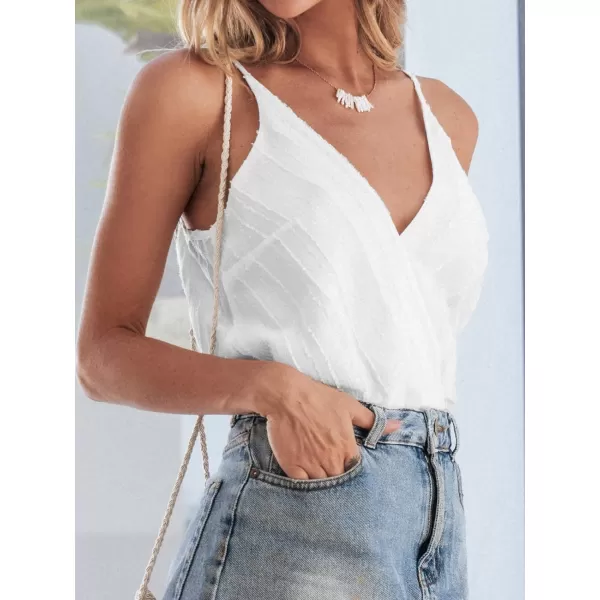 imageCUPSHE Women Glitter Striped Surplice Cami Adjustable Straps Plunge VNeck Dating CamisoleWhite