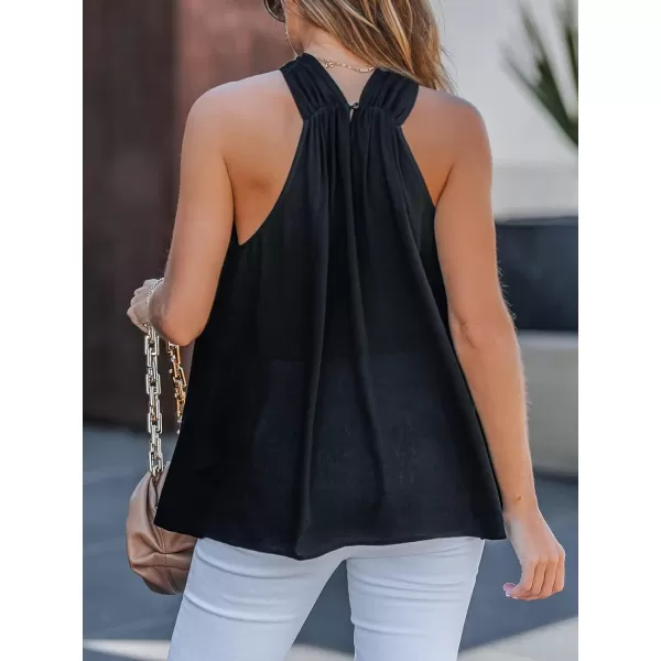 imageCUPSHE Women Halter Neck Twist Front Cami Summer Relax Fit Sleeveless TopsBlack