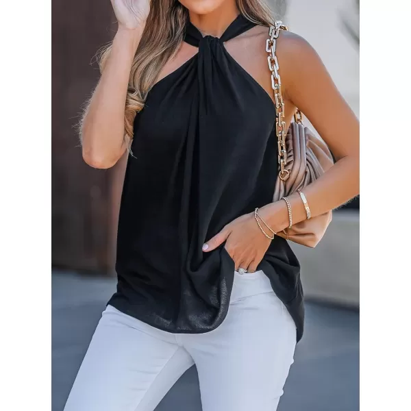 imageCUPSHE Women Halter Neck Twist Front Cami Summer Relax Fit Sleeveless TopsBlack