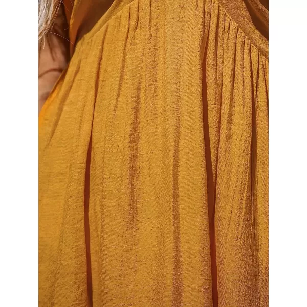 imageCUPSHE Women Halter VNeck Beach Long Dress Summer Relaxed Fit Ruching DressesYellow
