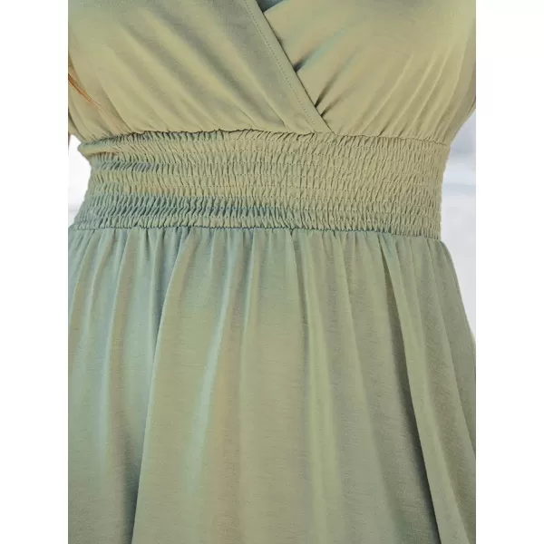 imageCUPSHE Women Heathered Knit Smocked Dress Relaxed Fit Cap Sleeve Aline Mini DressesDark Green