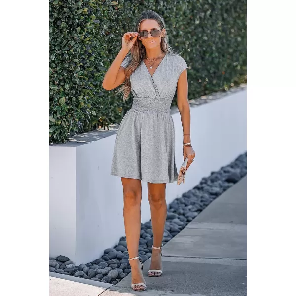 imageCUPSHE Women Heathered Knit Smocked Dress Relaxed Fit Cap Sleeve Aline Mini DressesGrey