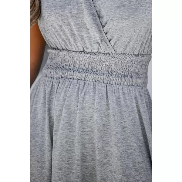 imageCUPSHE Women Heathered Knit Smocked Dress Relaxed Fit Cap Sleeve Aline Mini DressesGrey