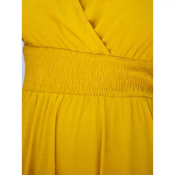 imageCUPSHE Women Heathered Knit Smocked Dress Relaxed Fit Cap Sleeve Aline Mini DressesYellow