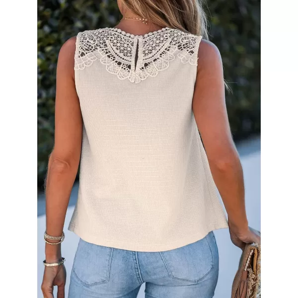 imageCUPSHE Women High Neck Lace Tank Tops Summer Casual Sleeveless Rib TopBeige
