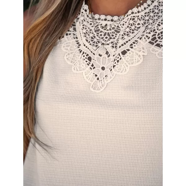 imageCUPSHE Women High Neck Lace Tank Tops Summer Casual Sleeveless Rib TopBeige