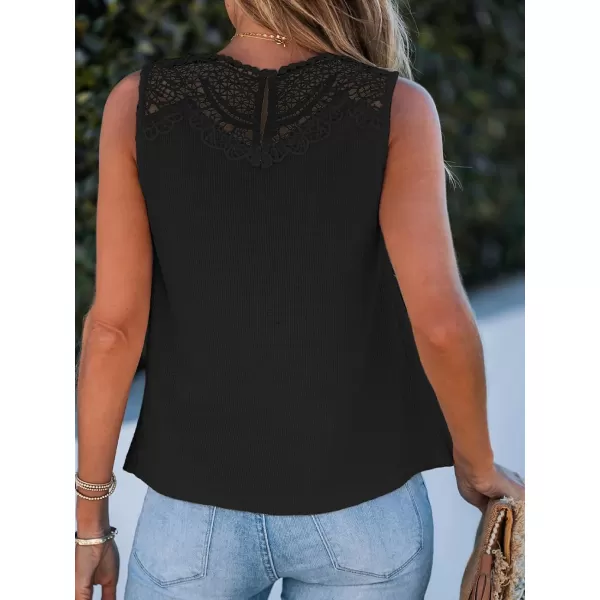 imageCUPSHE Women High Neck Lace Tank Tops Summer Casual Sleeveless Rib TopBlack