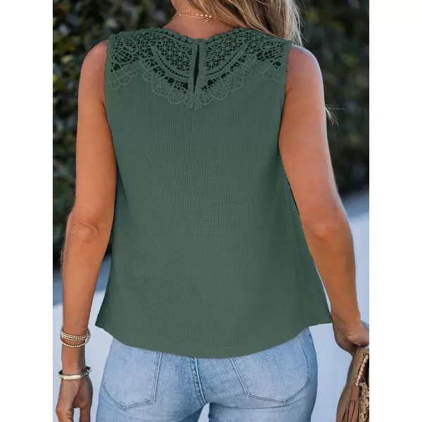 imageCUPSHE Women High Neck Lace Tank Tops Summer Casual Sleeveless Rib TopBlue